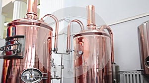 Copper tuns for brewing at a brewery