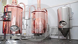 Copper tuns for brewing at a brewery