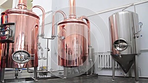 Copper tuns for brewing at a brewery