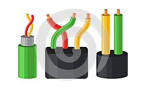 Copper Wire as Electrical Cable for Power Generation or Power Transmission Vector Set