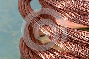 Copper wire, concept of industry of raw materials photo