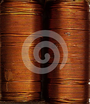 Copper wire electrical transformer windings.