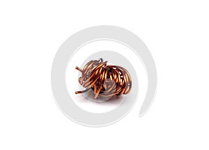 copper wire isolated on white background, selective focus