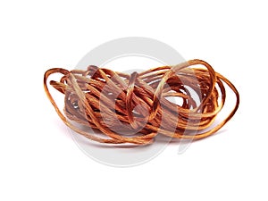 copper wire isolated on white background, selective focus