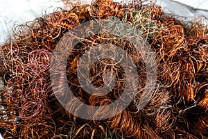copper wire scrap from electric cable recycling.
