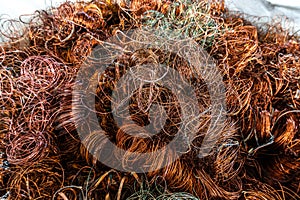 copper wire scrap from electric cable recycling.