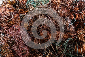 copper wire scrap from electric cable recycling.