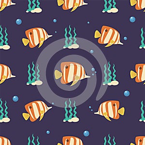 Copperband Butterflyfish Seamless Pattern
