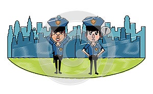 Cops in the city scribble photo