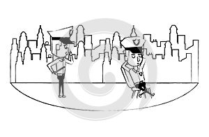 Cops in the city sketch photo