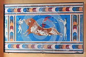 Copy of Bull Leaping Fresco, Palace of Knossos, Greece Crete