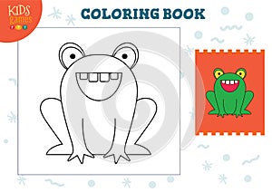 Copy and color picture vector illustration, exercise. Funny cartoon frog