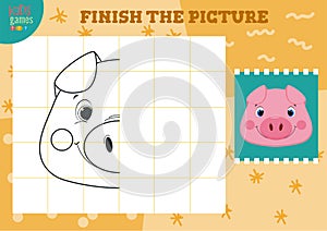 Copy and complete picture vector illustration. How to draw mini game for preschool kids
