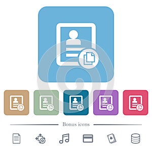 Copy contact flat icons on color rounded square backgrounds