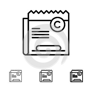 Copy, Copyright, Restriction, Right, File Bold and thin black line icon set