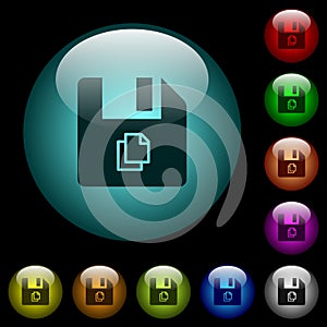Copy file icons in color illuminated glass buttons