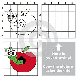 Copy the image using grid. Apple worm.