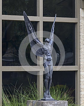 Copy of the man with wings atop the sculpture `Spirit of Flight` by Charles Umlauf.