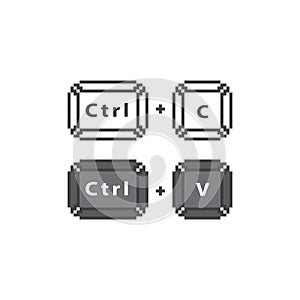 Copy and paste, ctrl c and ctrl v button. Pixel art 8 bit icon vector illustration