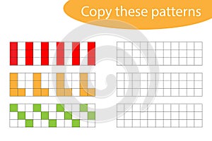 Copy these patterns, pixel art, drawing skills training, educational paper game for the development of children, kids preschool