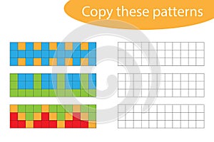 Copy these patterns, pixel art, drawing skills training, educational paper game for the development of children, kids preschool