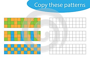 Copy these patterns, pixel art, drawing skills training, educational paper game for the development of children, kids preschool