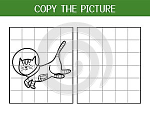 Copy the picture activity page for kids. Draw and color a cute cat astronaut using the example