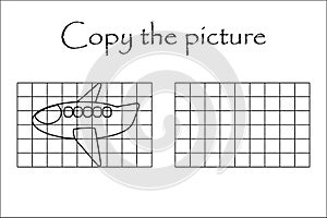 Copy the picture, black white plane, drawing skills training, educational paper game for the development of children, kids photo