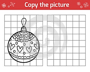 Copy the picture for children. Christmas toys, ball