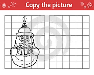 Copy the picture. Christmas toys, Santa Claus