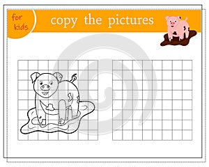 Copy the picture, educational games for kids, cartoon pig. vector
