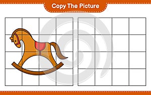 Copy the picture, copy the picture of Rocking Horse using grid lines. Educational children game, printable worksheet, vector