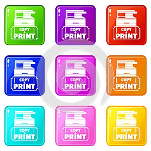Copy and print icons set 9 color collection photo
