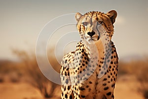 Copy space accentuates a cheetahs presence in the arid desert