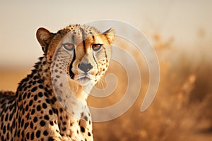 Copy space accentuates a cheetahs presence in the arid desert