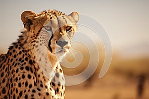 Copy space accentuates a cheetahs presence in the arid desert