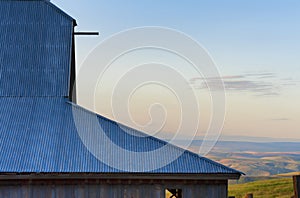 Copy space early dawn barn and landscape