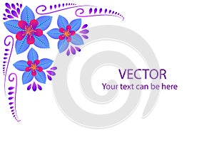 Copy space flower, vector illustration, pink flowers with blue leaves