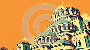 copy space, illustration, Alexander Nevski cathedral, Sofia. Must-see touristic spot in Sofia, the capital city of bulgaria