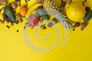 a copy space, place for text desigh with fresh fruit on colorful background