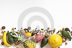 a copy space, place for text desigh with fresh fruit on colorful background