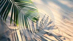 Copy space of shadow palm leaf on sand beach texture background