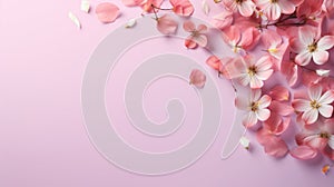 copy space with spring flowers pattern on pink background