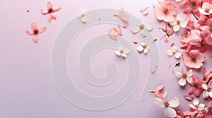 copy space with spring flowers pattern on pink background