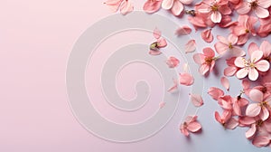 copy space with spring flowers pattern on pink background