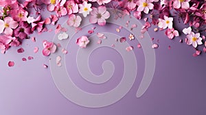 copy space with spring flowers pattern on purple background