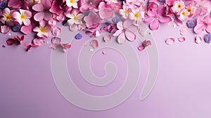 copy space with spring flowers pattern on purple background