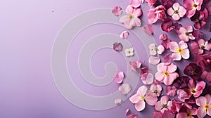 copy space with spring flowers pattern on purple background