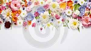 copy space with spring flowers pattern on white background