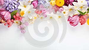 copy space with spring flowers pattern on white background